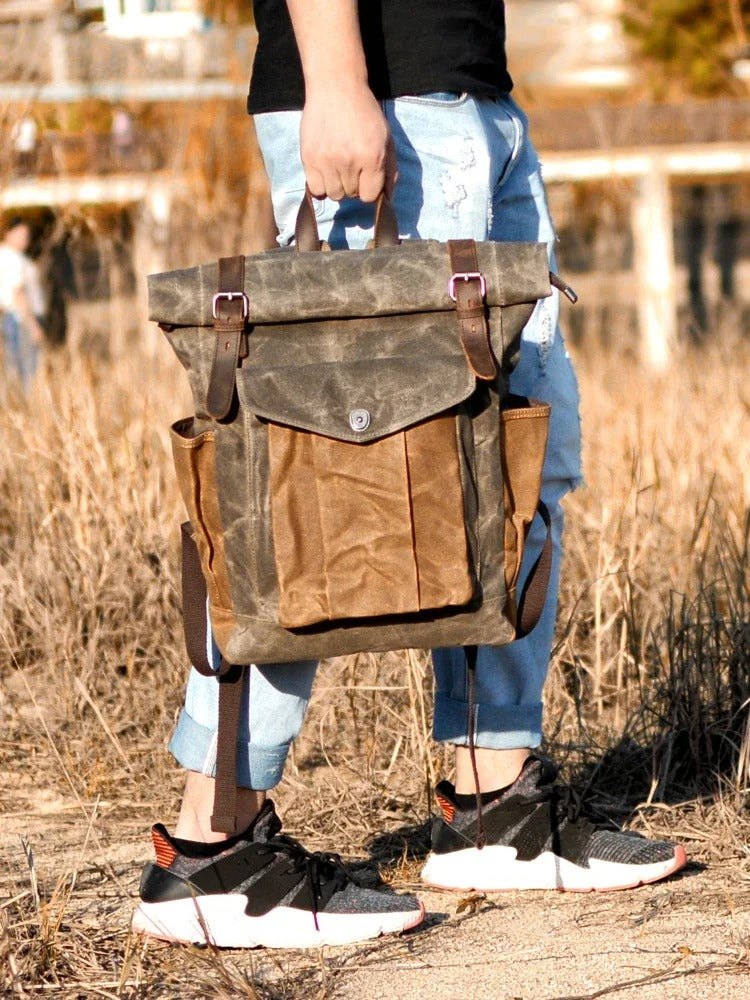 Oakern Pathfinder Backpack – Vintage Waxed Canvas Roll-Top