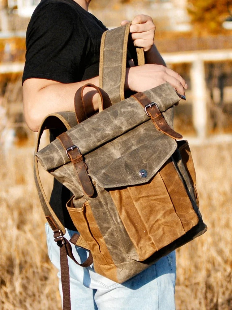Oakern Pathfinder Backpack – Vintage Waxed Canvas Roll-Top