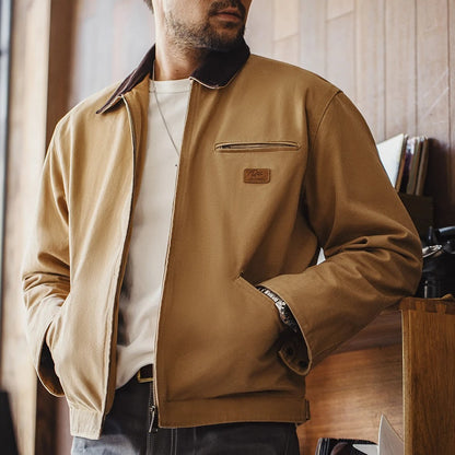 Canvas Work Jacket – Heavy-Duty Cotton with Plaid Lining