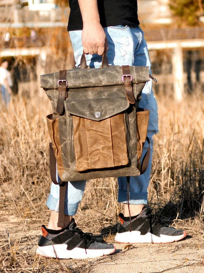 Oakern Pathfinder Backpack – Vintage Waxed Canvas Roll-Top