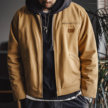 Canvas Work Jacket – Heavy-Duty Cotton with Plaid Lining